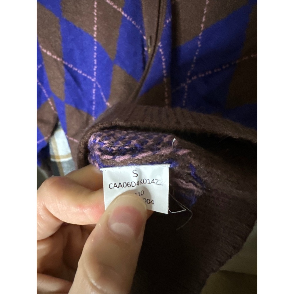 Cupshe Brown Blue Argyle Oversized V-Neck Button Cardigan Sweater - Picture 7 of 7